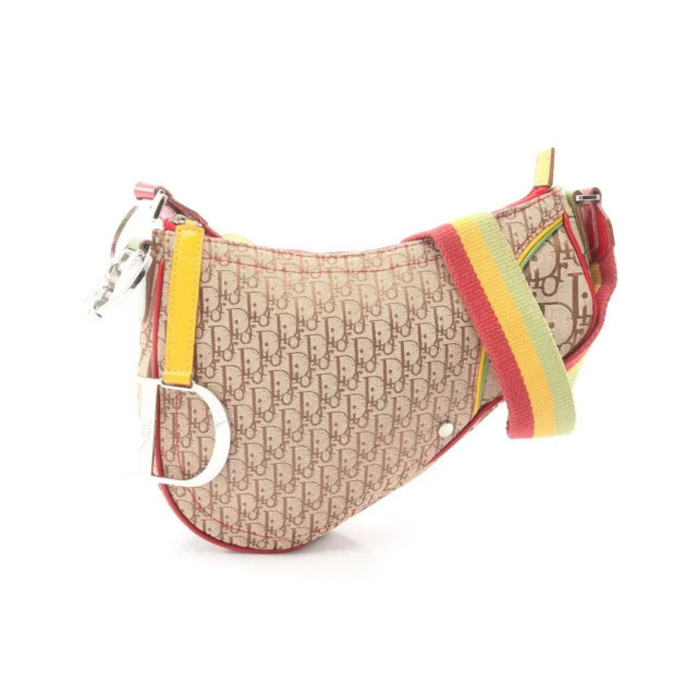 Christian Dior Rasta Trotter Saddle Bag Shoulder Leather Beige Cream Brown